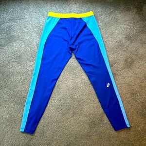 ASICS workout leggings, blue and yellow, size M